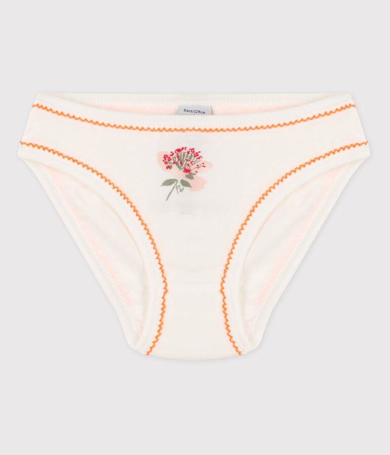 Culotte petite fille en coton blanc/ORANGE