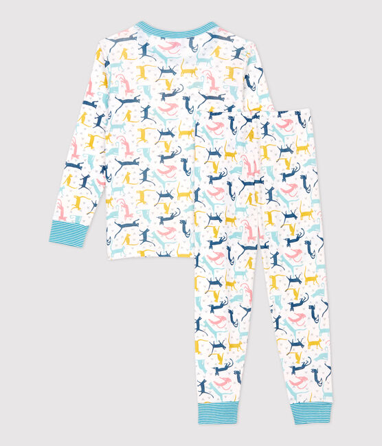 Pyjama imprimé chats en coton et lyocell enfant blanc MARSHMALLOW/blanc MULTICO