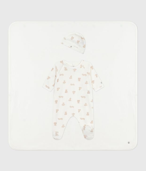 Coffret cadeau b&eacute;b&eacute; en coton imprim&eacute; blanc/BRUN