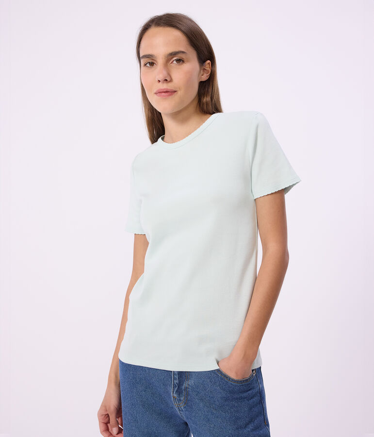 Tee-shirt femme en coton manches courtes uni bleu SPRAY