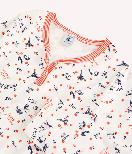Chemise de nuit imprimé Paris petite fille en coton biologique blanc MARSHMALLOW/blanc MULTICO