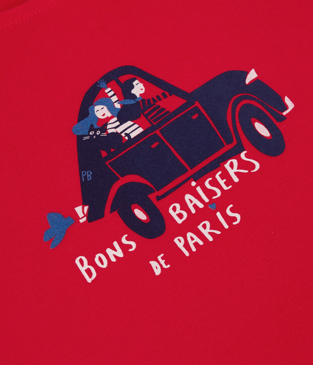 T-shirt manches courtes en coton bio enfant fille rouge