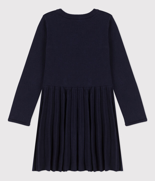 Robe manches longues en tricot enfant fille bleu marine