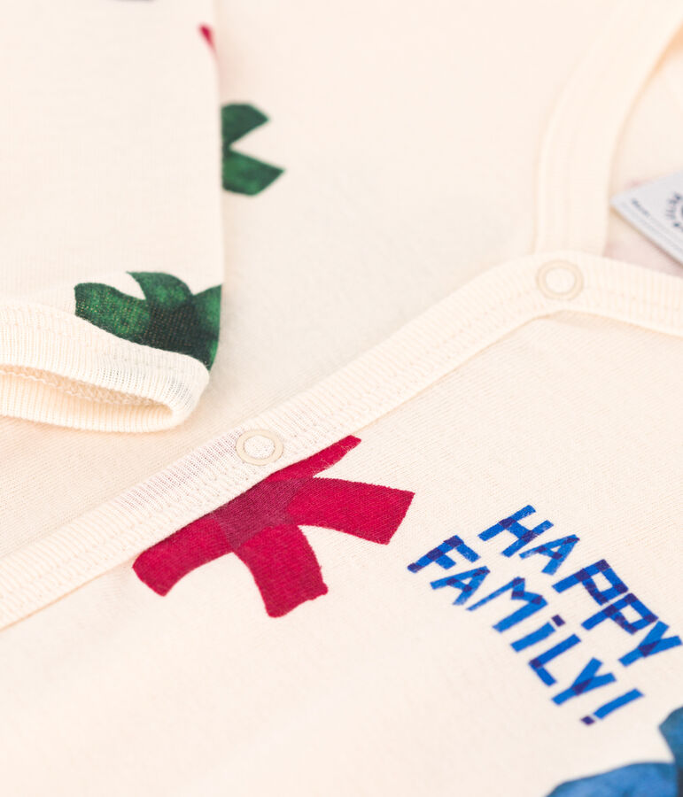 Pyjama b&eacute;b&eacute; sans pieds happy family en coton blanc AVALANCHE/ MULTICO