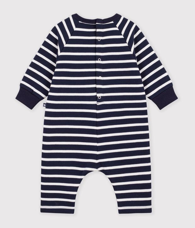 Combinaison longue b&eacute;b&eacute; en coton ray&eacute; bleu/blanc