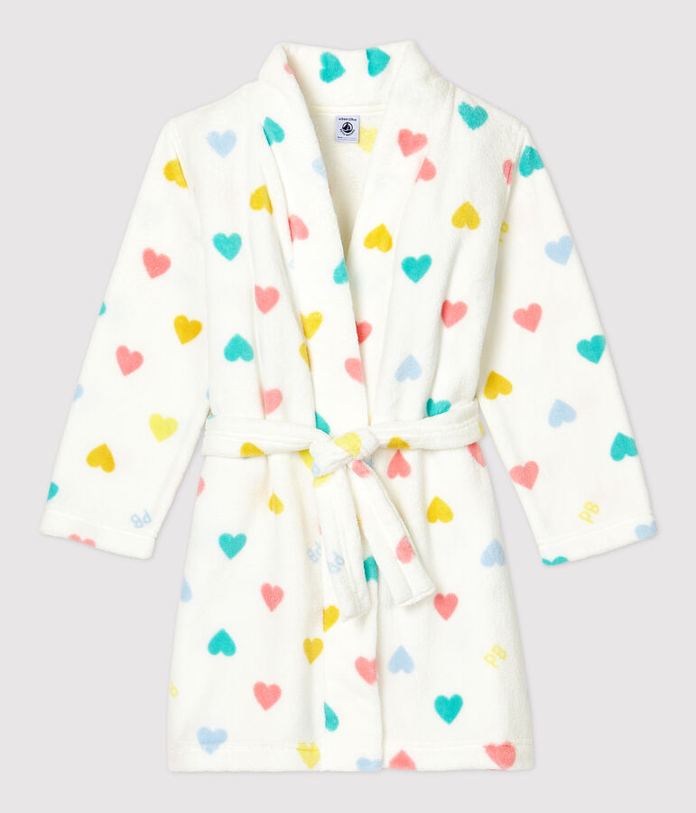 Robe de chambre c&oelig;urs multicolores petite fille en polaire blanc MARSHMALLOW/blanc MULTICO