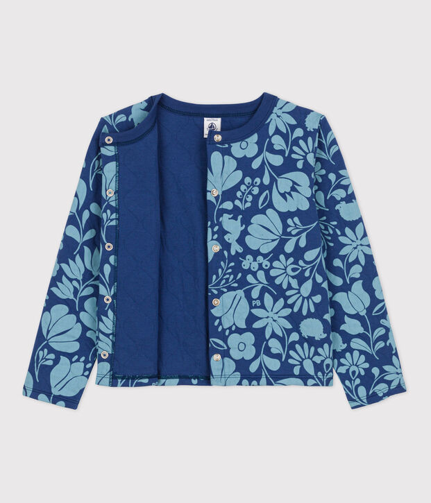 Cardigan imprim&eacute; en tubique matelass&eacute; enfant fille bleu/bleu