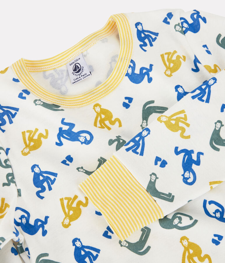 Pyjama singes phosphorescents petit gar&ccedil;on en coton blanc MARSHMALLOW/blanc MULTICO