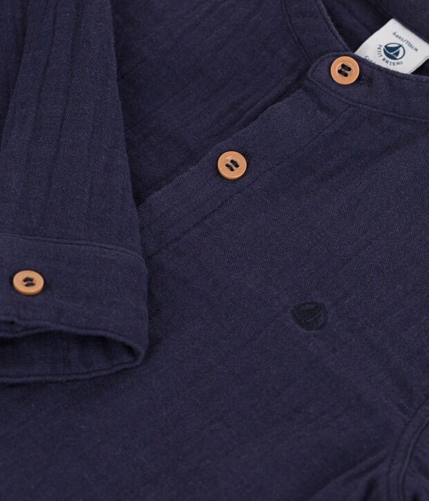 Chemise en gaze de coton enfant gar&ccedil;on bleu marine