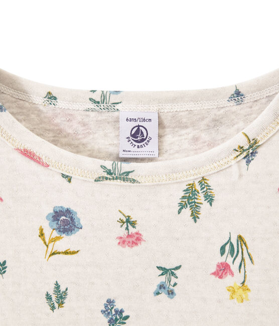 T-shirt fille en tubique léger imprimé blanc MARSHMALLOW/blanc MULTICO