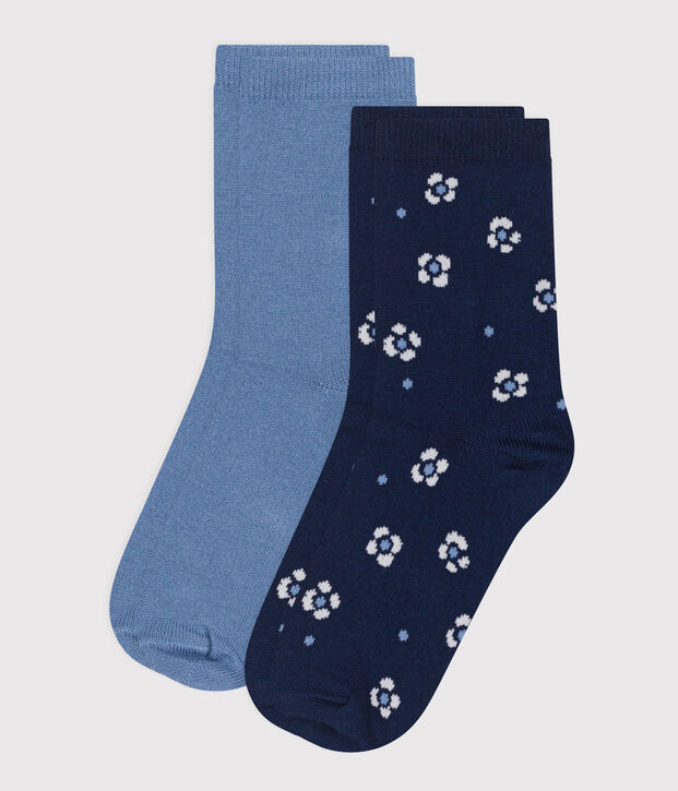 2 paires de chaussettes enfant fille en coton imprim&eacute; &agrave; fleurs multicouleur