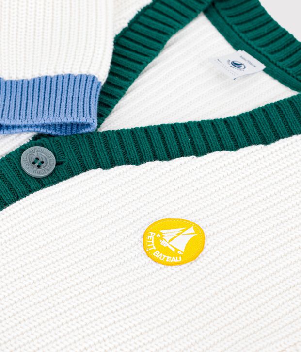 Cardigan enfant en coton uni blanc/multicouleur