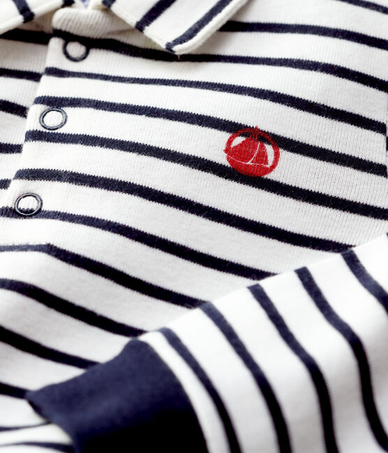 Polo en coton bébé blanc MARSHMALLOW/bleu SMOKING