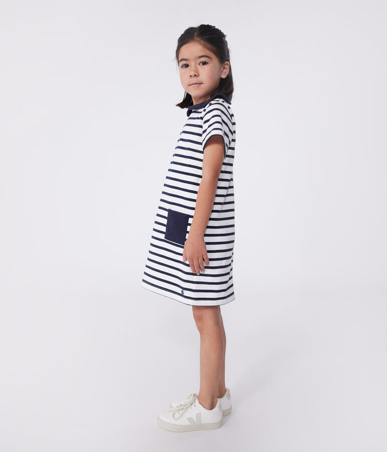 Robe enfant en coton manches courtes blanc MARSHMALLOW/bleu SMOKING