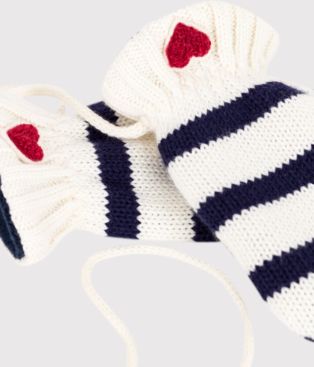 Moufles b&eacute;b&eacute; ray&eacute;es en tricot doubl&eacute; en polaire bleu/bleu