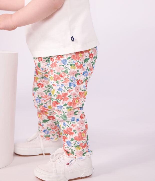 Legging b&eacute;b&eacute; en coton imprim&eacute; fleurs blanc/multicouleur
