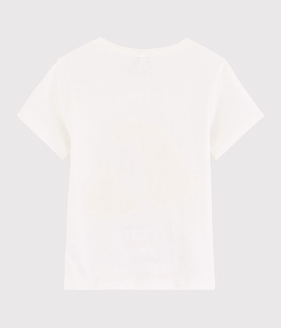 Tee-shirt manches courtes en coton enfant fille blanc MARSHMALLOW/bleu MYKONOS