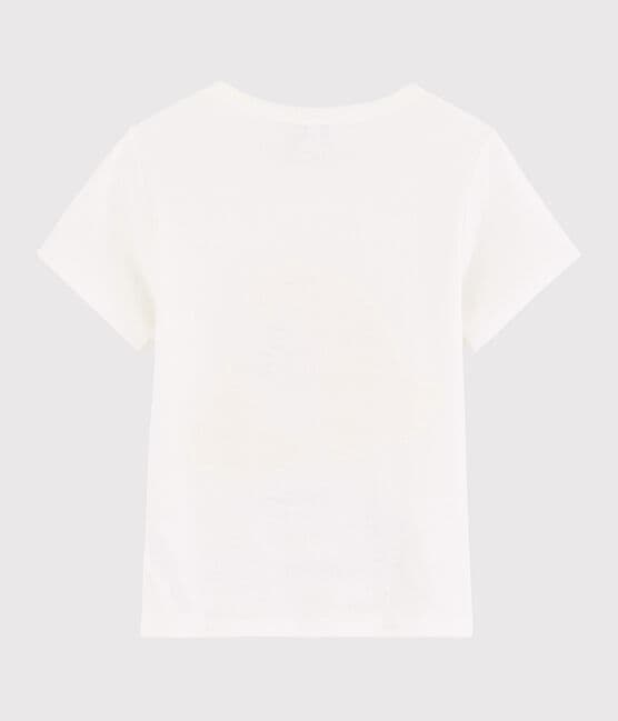 Tee-shirt manches courtes en coton enfant fille blanc MARSHMALLOW/bleu MYKONOS