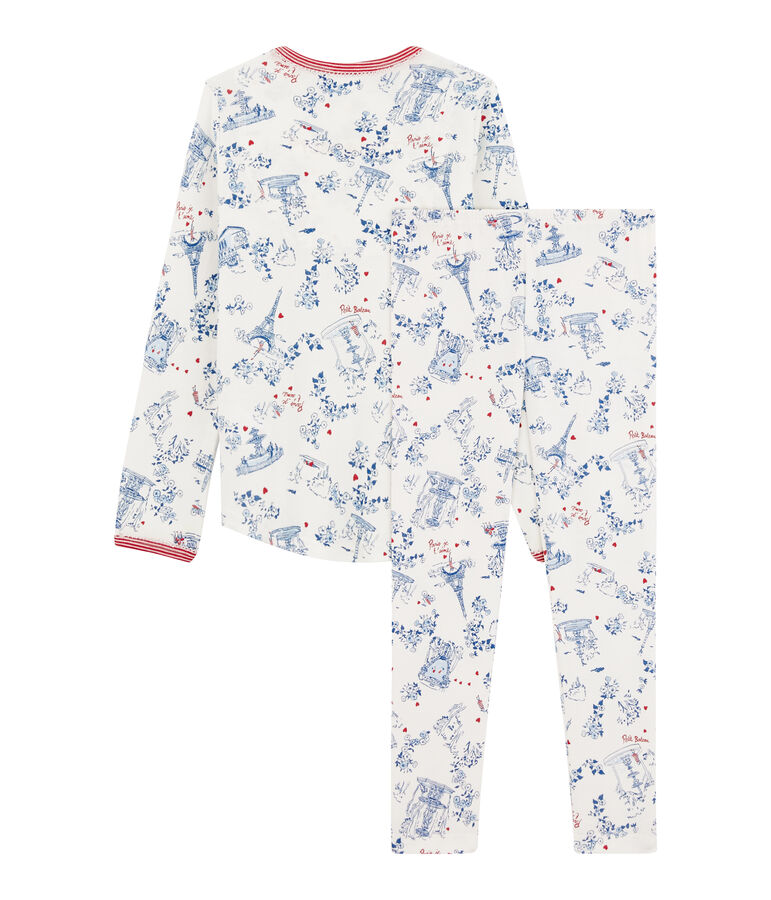 Pyjama petite fille en c&ocirc;te blanc/multicouleur