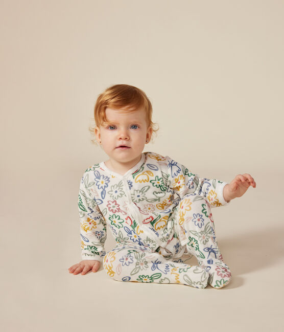 Pyjama en velours imprimé fleurs bébé blanc MARSHMALLOW/blanc MULTICO