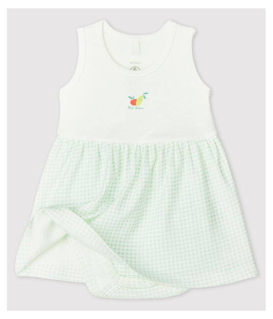 Robe-body vichy bébé fille en coton biologique blanc MARSHMALLOW/bleu HAITI