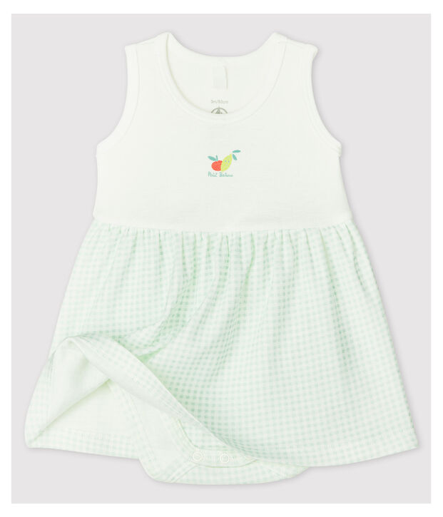 Robe-body vichy b&eacute;b&eacute; fille en coton biologique blanc/bleu