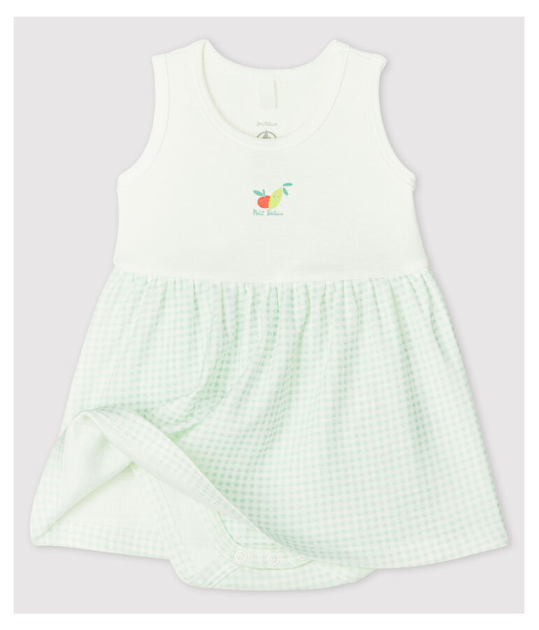 Robe-body vichy b&eacute;b&eacute; fille en coton biologique blanc/bleu