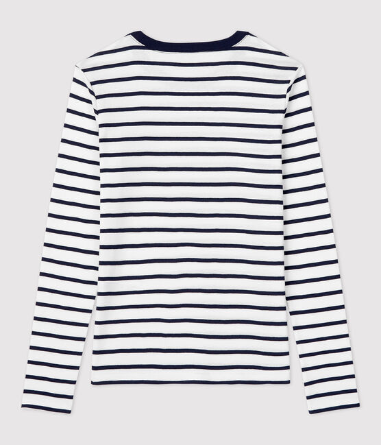 Tee-shirt L'ICONIQUE col rond en coton Femme blanc MARSHMALLOW/bleu SMOKING