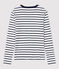 Tee-shirt L'ICONIQUE col rond en coton Femme blanc MARSHMALLOW/bleu SMOKING