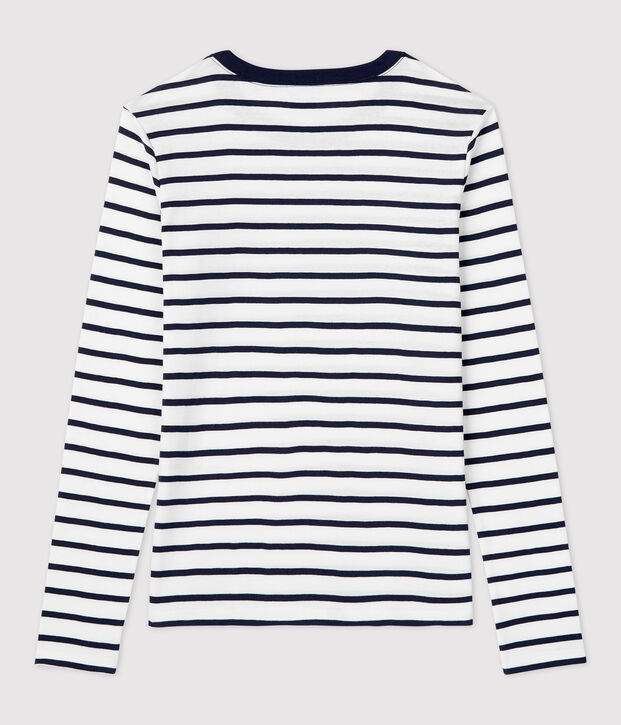 Tee-shirt L'ICONIQUE col rond en coton Femme blanc/bleu