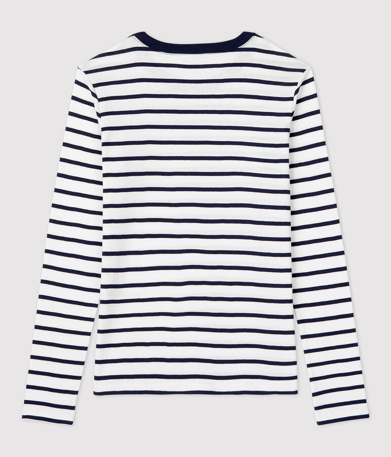 Tee-shirt L'ICONIQUE col rond en coton Femme blanc MARSHMALLOW/bleu SMOKING