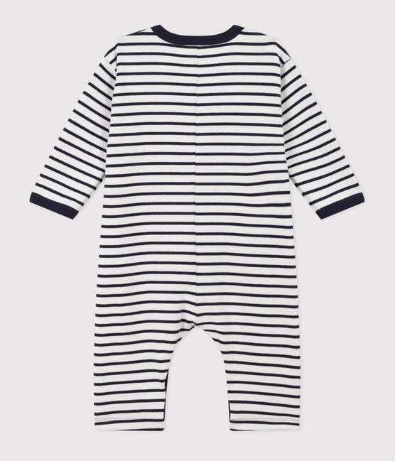 Combinaison longue rayée marinière en jersey épais bébé blanc MARSHMALLOW/bleu SMOKING