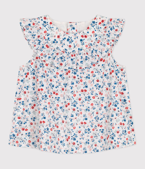 Blouse bébé sans manches en coton, imprimée fleurie blanc MARSHMALLOW/blanc MULTICO