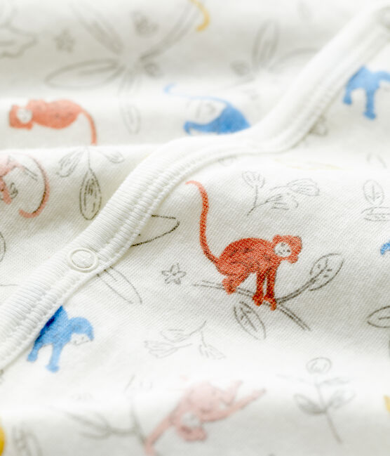 Dors-bien bébé à motif singe en coton biologique blanc MARSHMALLOW/blanc MULTICO