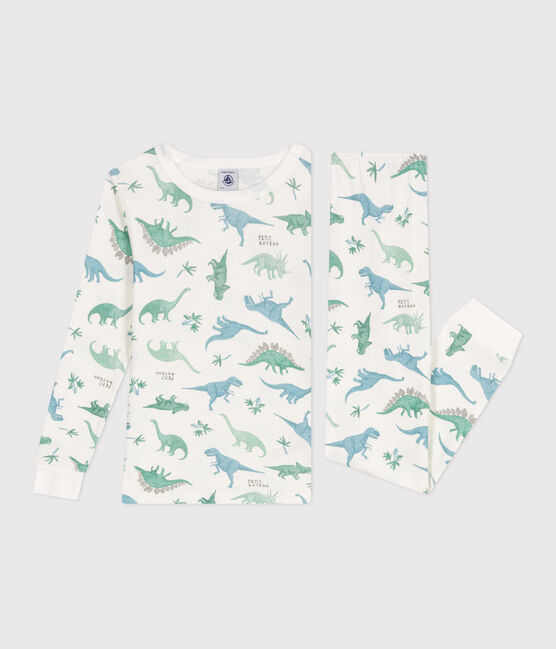 Pyjama très ajusté enfant en coton imprimé  blanc MARSHMALLOW/blanc MULTICO