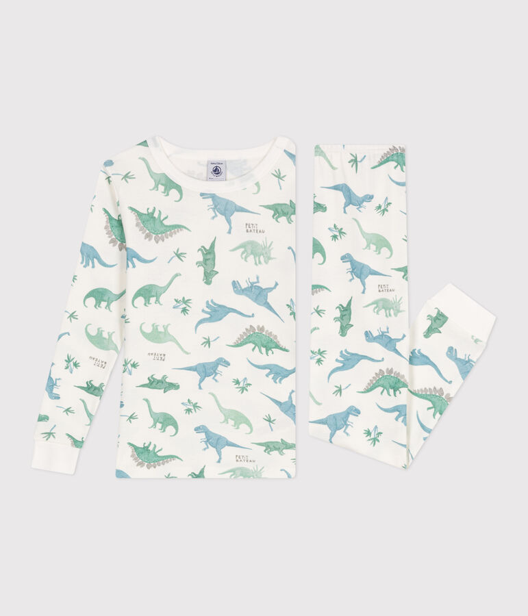 Pyjama tr&egrave;s ajust&eacute; enfant en coton imprim&eacute; blanc MARSHMALLOW/blanc MULTICO
