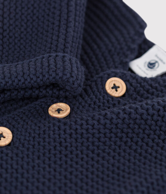 Cardigan bébé tricot point mousse en coton bleu SMOKING
