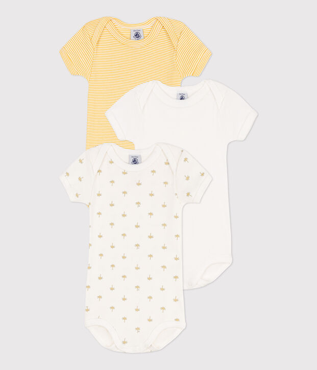Lot de 3 bodies manches courtes palmiers en coton multicouleur