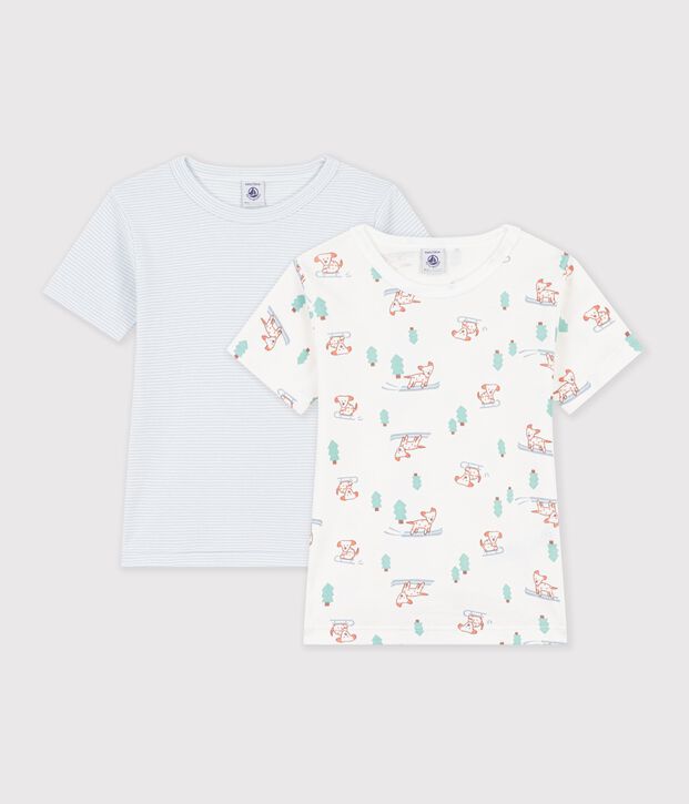 Lot de tee-shirts enfant en coton manches courtes imprim&eacute; chiens multicouleur