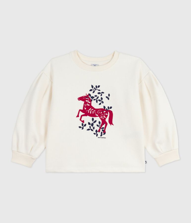 Sweatshirt enfant en coton imprim&eacute; &eacute;cru