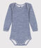 BODY MANCHES LONGUES À RAYURES BÉBÉ EN LAINE ET COTON bleu MEDIEVAL/blanc MARSHMALLOW