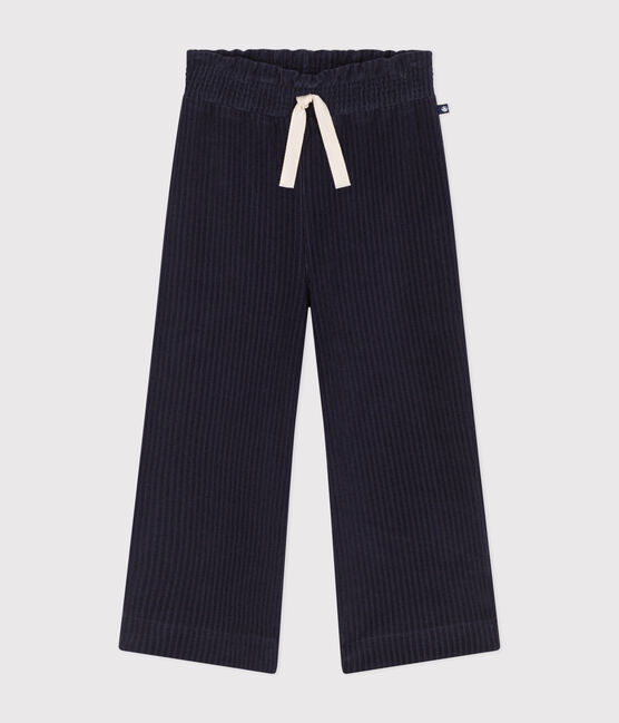Pantalon large en velours fin enfant fille bleu SMOKING