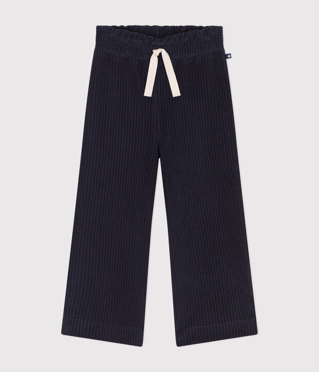 Pantalon large en velours fin enfant fille bleu marine