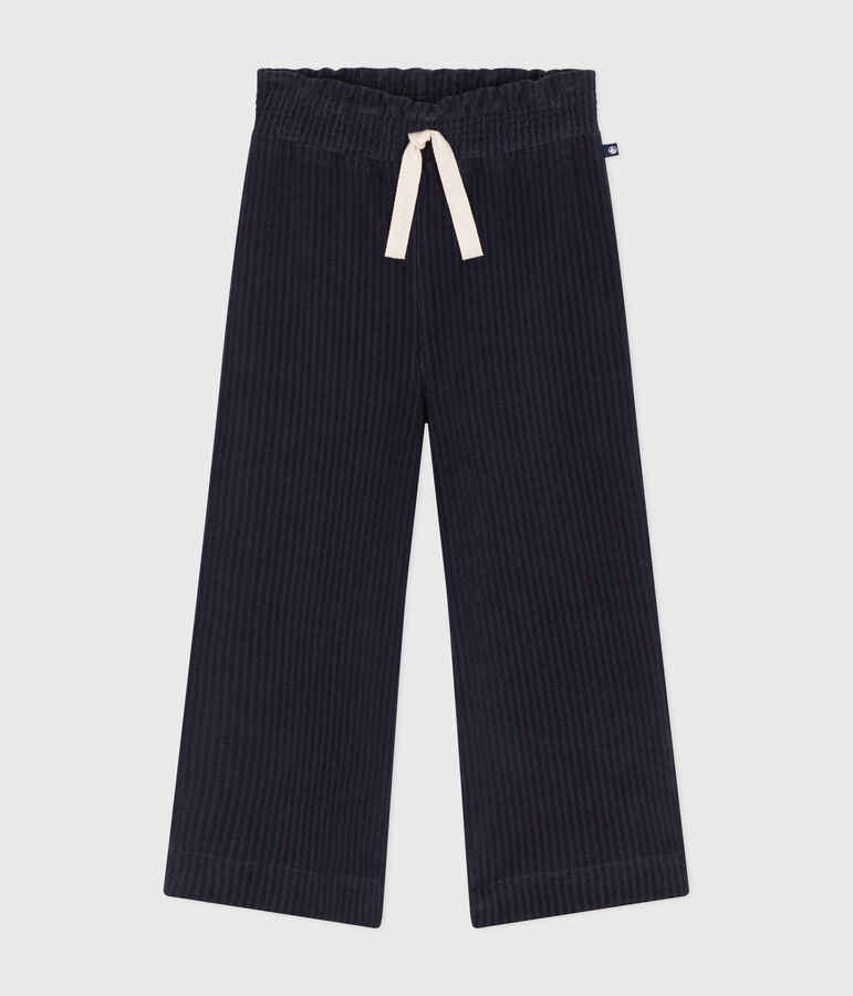 Pantalon large en velours fin enfant fille bleu SMOKING