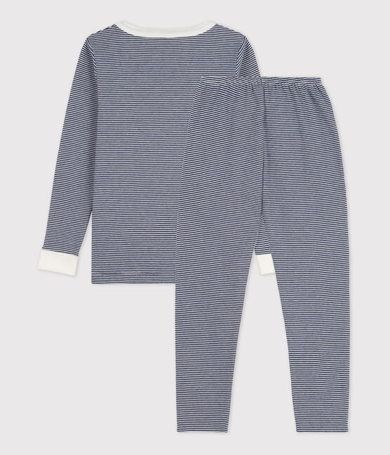 Pyjama ajusté milleraies en coton enfant bleu MEDIEVAL/blanc MARSHMALLOW