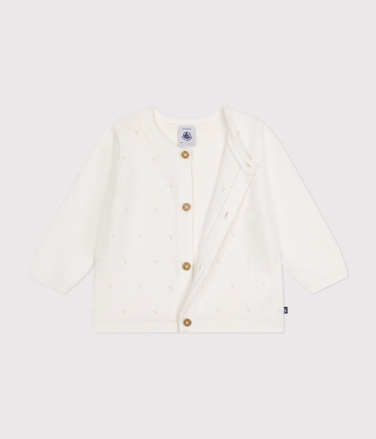 Cardigan en tricot de coton ajour&eacute; b&eacute;b&eacute; blanc MARSHMALLOW