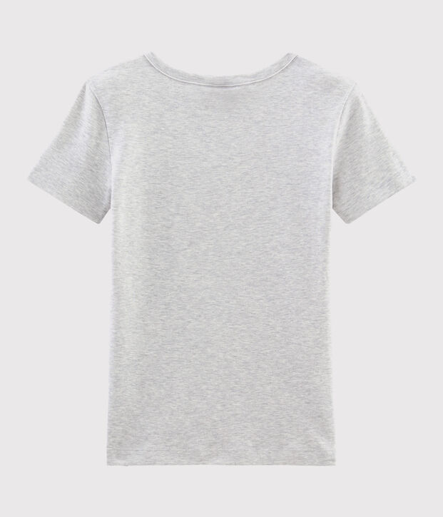 T-shirt col rond iconique en coton Femme gris chin&eacute; clair