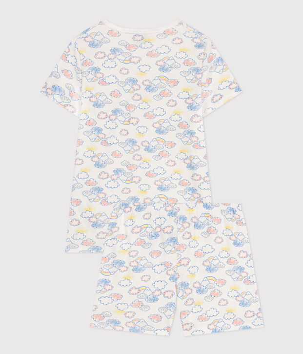 Pyjama short imprim&eacute; arc-en-ciel en coton enfant blanc/multicouleur
