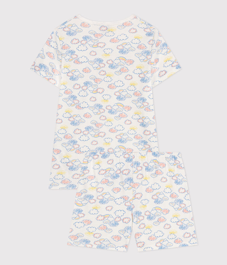 Pyjama short imprim&eacute; arc-en-ciel en coton enfant blanc MARSHMALLOW/blanc MULTICO
