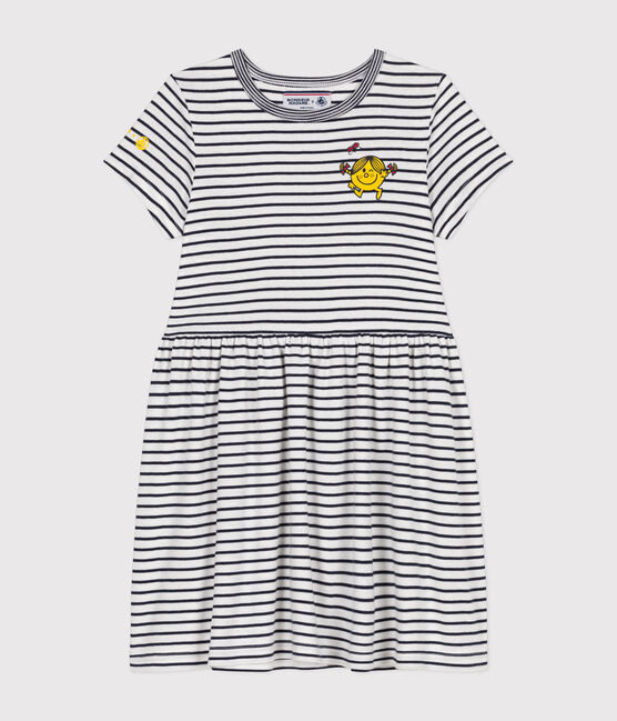 Robe Monsieur Madame en coton enfant fille blanc MARSHMALLOW/bleu SMOKING